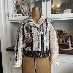 Coach 1941 Cream Nwot Artisan Quilted cotton patchwork Lace Moto Jacket